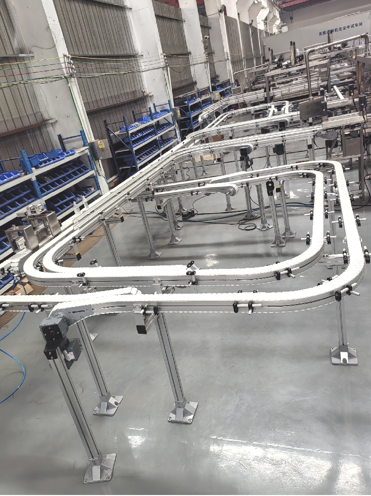 直立软袋灌装机至装盘机专用链板线：17年经验的高效输送方案